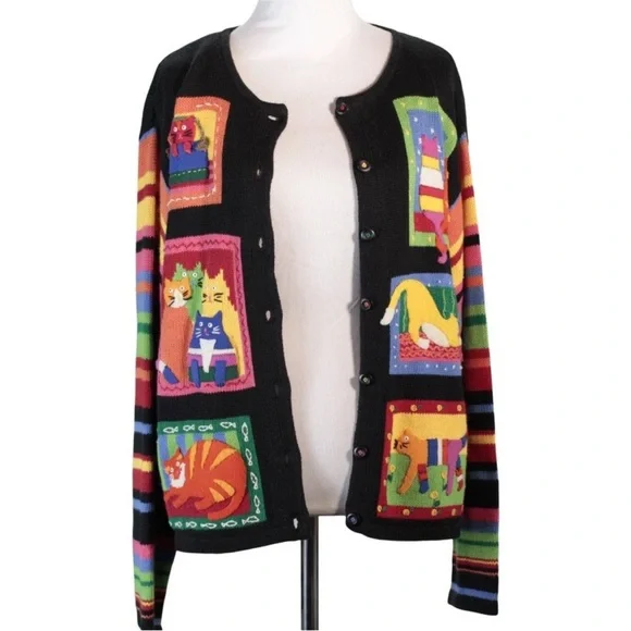 Cat Women's Sweater Cardigan Y2K Vintage - Picture 3 of 12